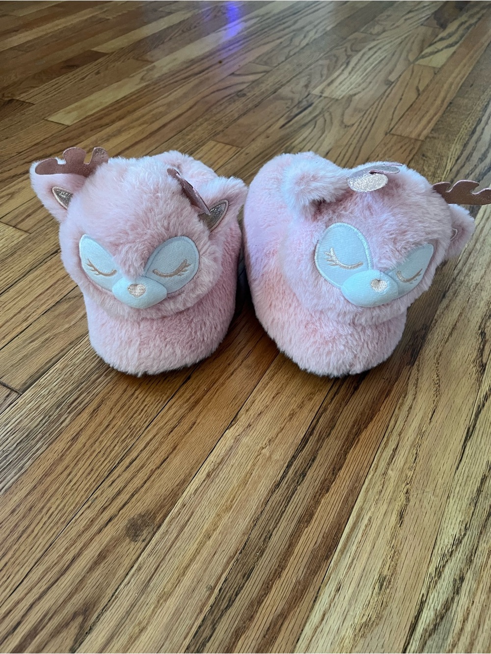 Plush Pink Deer Kids Slippers Girls Sz 13/1